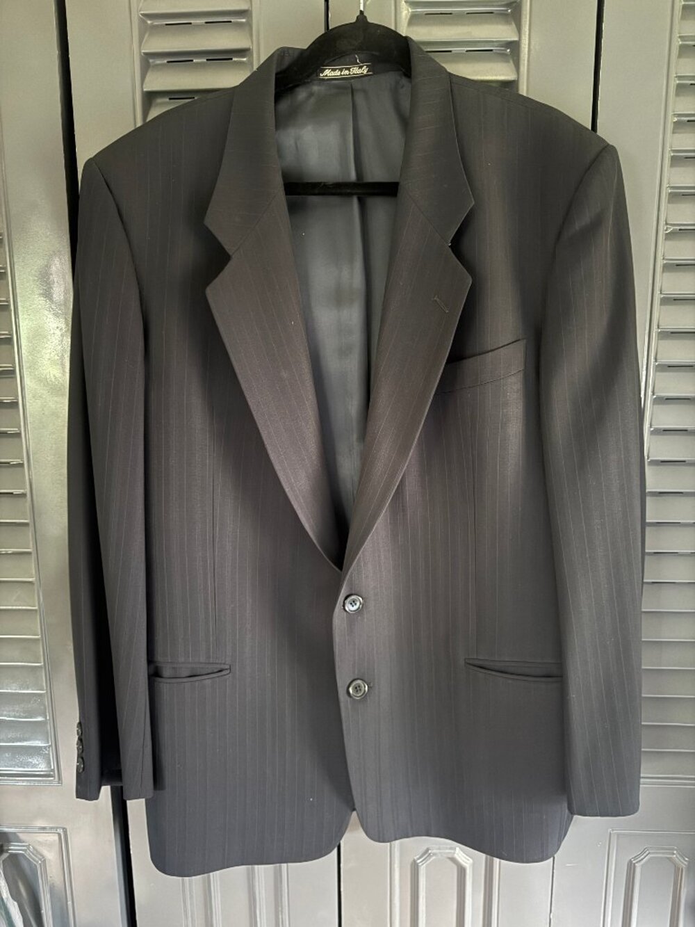 Emanuel Ungaro Uomo Black Pinstripe Blazer Made in Italy 44R Large Wool 2 Button